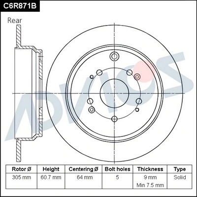 Disco de freno ADVICS C6R871B · Honda CR-V 2007–act.