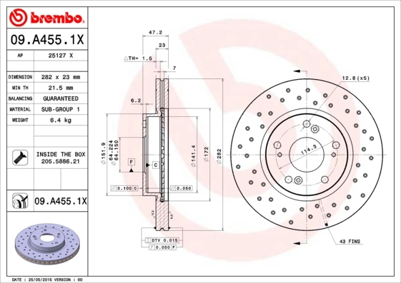 Disco de freno BREMBO 09.A455.1X · Honda Civic 2005–2012