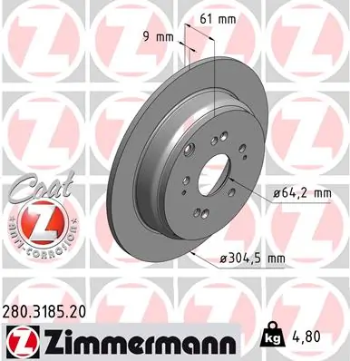 Disco de freno ZIMMERMANN 280.3185.20 · Honda CR-V 2007–act.