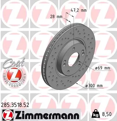 Disco de freno ZIMMERMANN 285.3518.52 · Hyundai Tucson 2004–2010, KIA Sportage 2010–2015