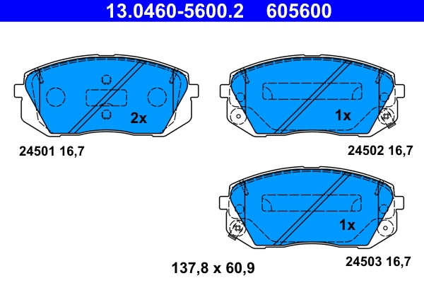 Juego de pastillas de freno ATE 13.0460-5600.2 · KIA Sportage 2010–2015