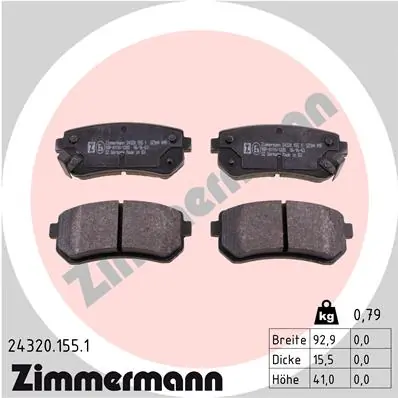 Juego de pastillas de freno ZIMMERMANN 24320.155.1 · Hyundai Tucson 2004–2010, KIA Sportage 2010–2015